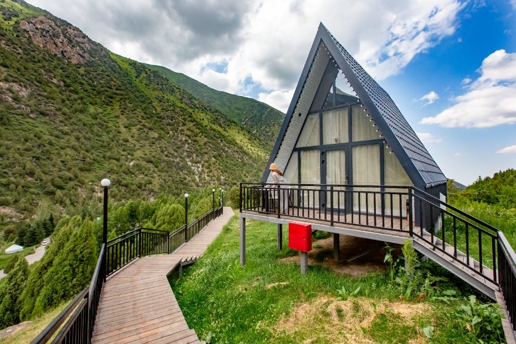 A‑Frame cabin and balcony